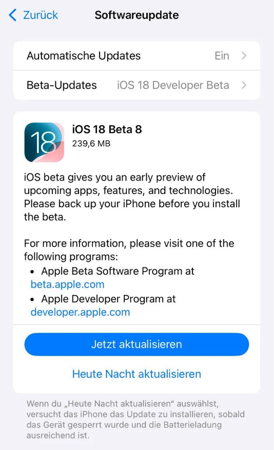 东山苹果手机维修分享苹果 iOS / iPadOS 18 开发者预览版 Beta 8 发布 